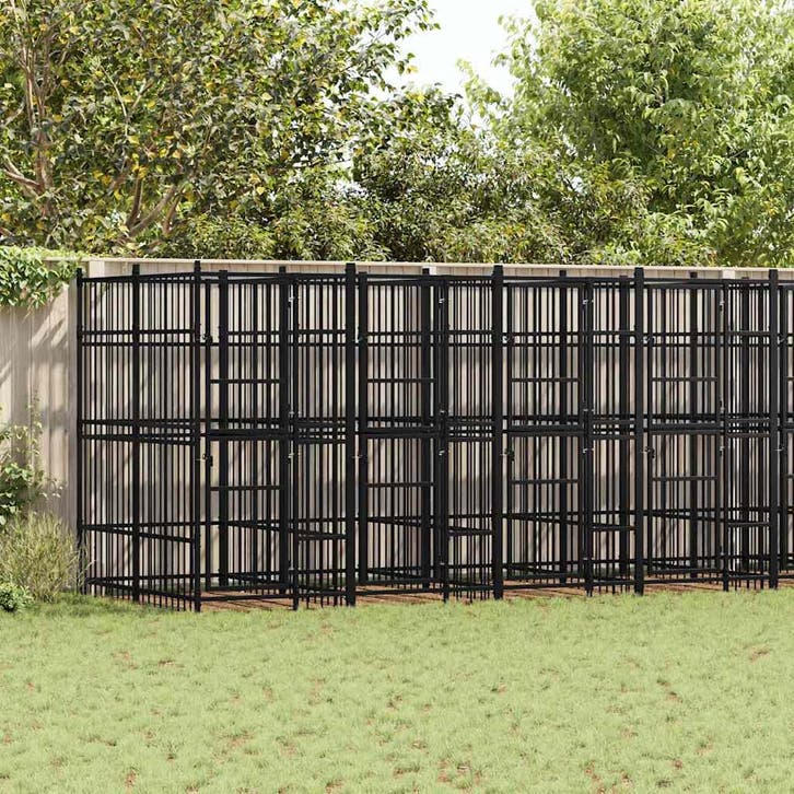 vidaXL Hondenkennel 14,75 m² staal, Dieren en Toebehoren, Hondenbenches, Nieuw, Verzenden