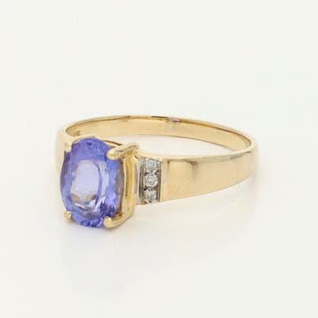 Bague - 14 carats Or jaune Tanzanite - Diamant