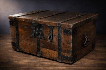 Kist - eikenhout en smeedijzer - geld- of archiefkist