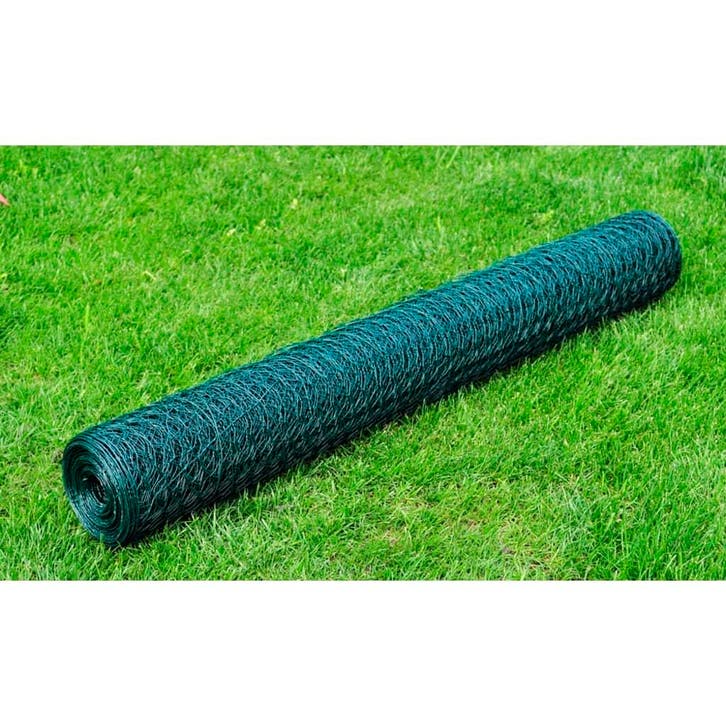 vidaXL Kippengaas 25x1 m met PVC-coating groen, Jardin & Terrasse, Clôtures de jardin, Envoi