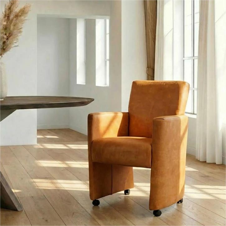 Leren eetkamerstoel Elegant - Kenia Cognac (cognac) -, Maison & Meubles, Chaises, Enlèvement ou Envoi
