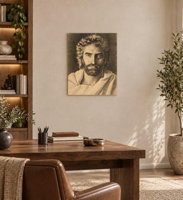 Het ware gezicht van Jezus – Afdruk op leer - Wandtapijt -