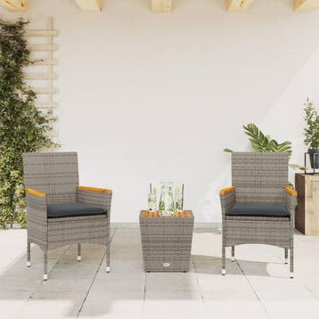 vidaXL 3-delige Bistroset met kussens poly rattan en glas, Verzenden, Nieuw
