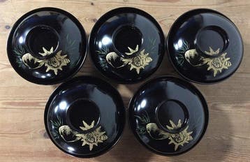 Wajima lacquerware / Japanese Vintage Wooden Bowl / Set of 5