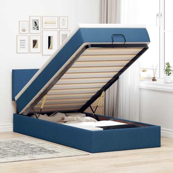 vidaXL Bed poef met matras en LEDs 100x200 cm stof blauw, Verzenden