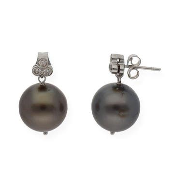 Oorbellen - 18 karaat Witgoud Diamant (Natuurlijk) - Parel