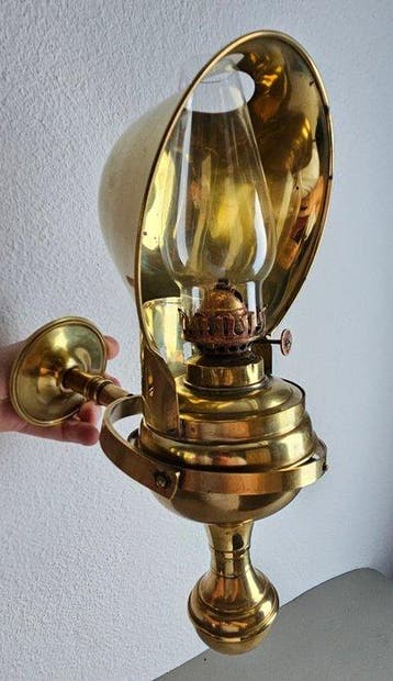 Maritieme objecten - Koper- Cardanisscheeps olielamp, Antiek en Kunst