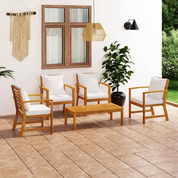 vidaXL 5-delige Loungeset met kussens massief acaciahout, Verzenden, Nieuw, Loungeset