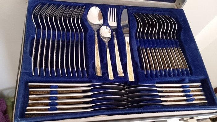 Bestekset voor 12 personen - Staal - Bestekset van staal, Antiquités & Art, Antiquités | Meubles | Tables