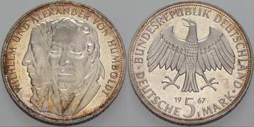 5 duitse Mark 1967 F 5 Mark Gedenkmunten Bondsrepubliek D..., Verzenden, België