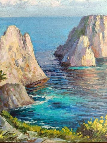 Scuola Napoletana (XX), Firmato Dini - I Faraglioni, Capri, Antiek en Kunst