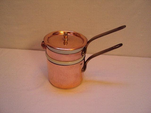 casserole bain - marie cuivre et porcelaine Apilco made in, Antiquités & Art, Antiquités | Ustensiles de cuisine