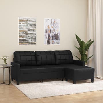 vidaXL Driezitsbank met voetenbank 180 cm kunstleer zwart, Verzenden