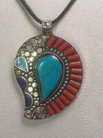 Zilver, 925 Tibetaanse zilver, natuurlijk koraal, lapis