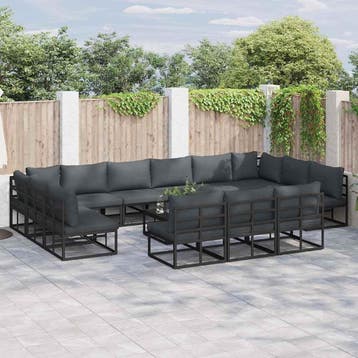 vidaXL Tuinbank Set met kussen 14 pcs Zwart Aluminium, Verzenden, Nieuw