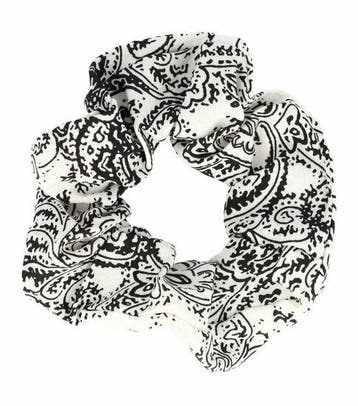 Haarelastiek Scrunchie – Paisleyprint – Gladde Stof – Zwart, Nieuw