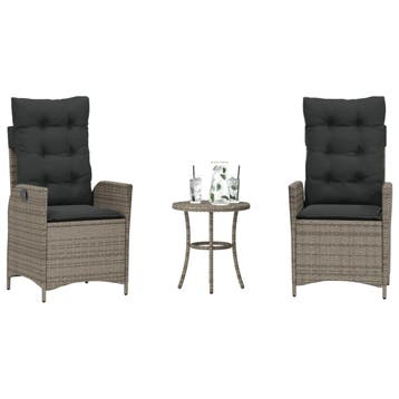 vidaXL 3-delige Bistroset met kussens poly rattan grijs, Verzenden