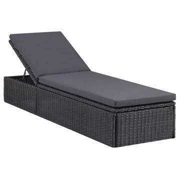 vidaXL Ligbed poly rattan zwart en donkergrijs, Jardin & Terrasse, Chaises longues, Verzenden