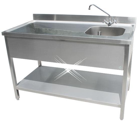 Rvs cheftafel met bodemschap 1400x700x900 mm (spoelbak recht, Articles professionnels, Horeca | Mobilier & Aménagement, Envoi