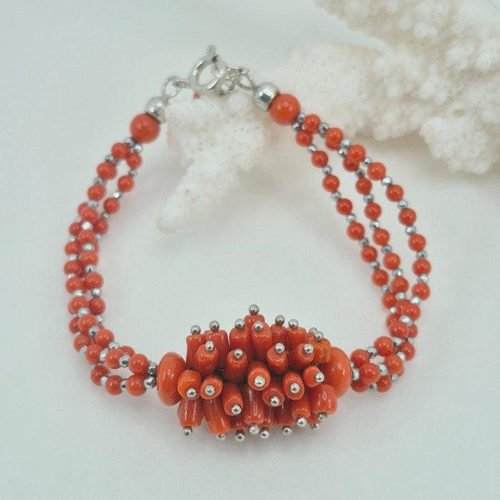 Koraal - Zilver - Armband - CORALLO MEDITERRANEO, Antiek en Kunst, Curiosa en Brocante