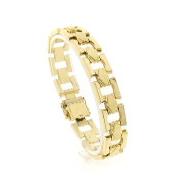 Gouden fantasie schakelarmband, Ophalen of Verzenden, Gebruikt, Goud, Goud