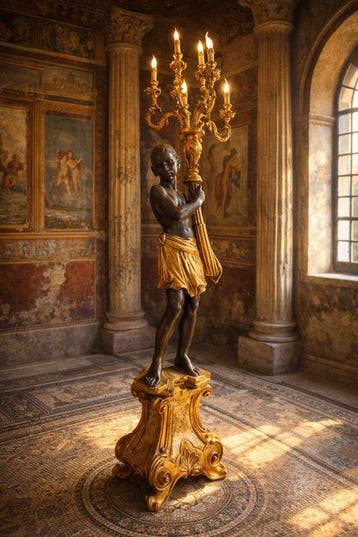 Staande lamp - Met gesso bedekt, veelkleurig beschilderd en