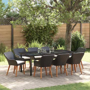 vidaXL Tuin Eettafel Set 9 st Zwart poly rattan, Verzenden