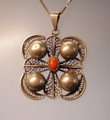 Sans prix de réserve - Pendentif Argent - 0.20ct. tw. Corail