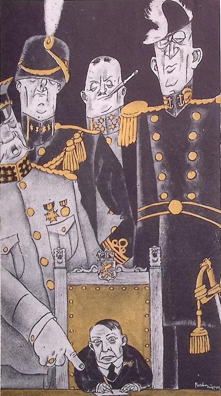 Het leger maakt via Deckers beleid op spotprent (Lithos), Antiquités & Art, Art | Lithographies & Sérigraphies, Envoi