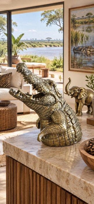 Art House - Beeld, XXL***SNAPPING CROCODILE**-Hand Painted -