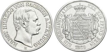 Vereinstaler, daalder 1869 B Sachsen-altenburg Ernst 1853..., Postzegels en Munten, Verzenden, België