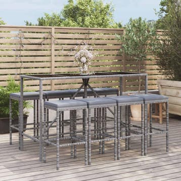 vidaXL 9-delige Tuinbarset met kussens poly rattan grijs, Verzenden