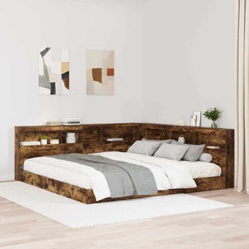 vidaXL Boekenkast Bed Gerookt eiken 180 x 200 cm Bewerkt, Huis en Inrichting, Verzenden, Nieuw