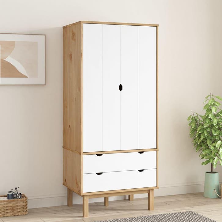 vidaXL Kledingkast OTTA 76,5x53x172 cm massief grenenhout, Maison & Meubles, Armoires | Penderies & Garde-robes, Envoi