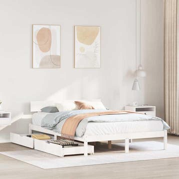 vidaXL Bedframe zonder matras massief grenenhout wit 135x190, Verzenden