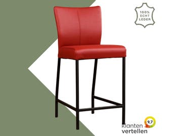 Leren barkruk Revolt laag - Toledo Red (rood) - Poten staal, Nieuw, Leer, Ophalen of Verzenden, 90 cm of meer