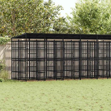 vidaXL Hondenkennel met dak 16,59 m² staal, Verzenden, Nieuw