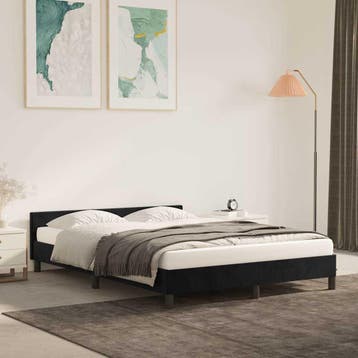 Zwart fluweel bed 140x200 | Tweede kansje | OP = OP, Huis en Inrichting, Verzenden, Zwart, Tweepersoons, 140 cm
