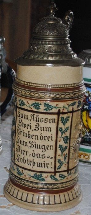 Bierpul (4) - Creamware - Bierpul met tinnen deksel, Antiek en Kunst, Curiosa en Brocante