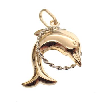 Bicolor gouden dolfijn hanger (Hanger of bedel), Ophalen of Verzenden, Gebruikt, Goud, Overige merken