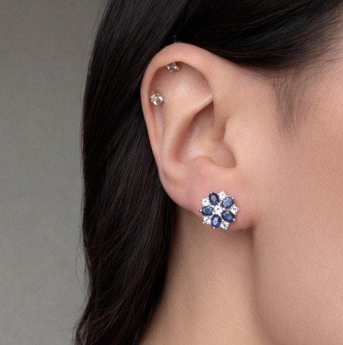 Sans prix de réserve - Boucles doreilles Plaqué or Saphir -, Handtassen en Accessoires, Oorbellen