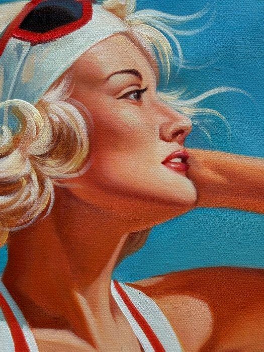 Eléda (XX) - Il vento sulla spiaggia, Antiquités & Art, Art | Peinture | Moderne