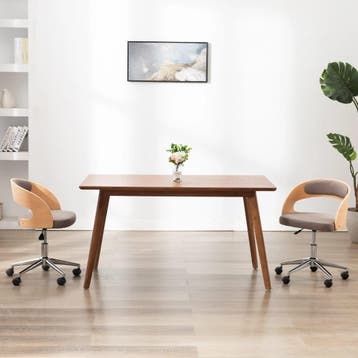 vidaXL Eetkamerstoel draaibaar gebogen hout en stof taupe, Verzenden, Nieuw