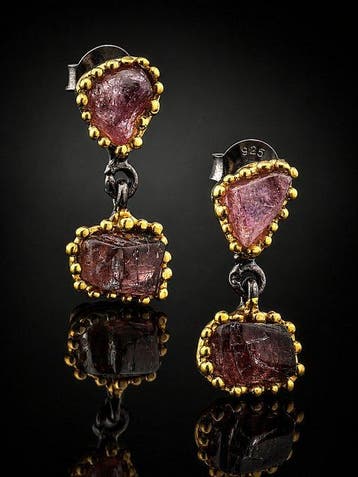 Roze toermalijn oorbellen - 925 sterlingzilver - goud- en
