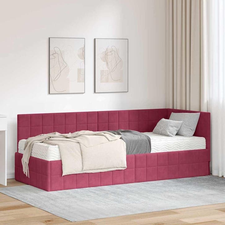 vidaXL Hoekbedframe met Matras met hoofdeinde 2 pcs Groen, Huis en Inrichting, Slaapkamer | Bedden, Nieuw, Verzenden