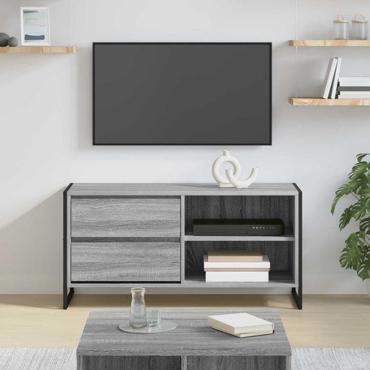 vidaXL TV Kast met lade Grijs Sonoma 100 x 36 x 49,5 cm, Huis en Inrichting, Kasten |Televisiemeubels, Nieuw, Verzenden
