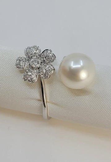 Bague - 18 carats Or blanc, Perle des Mers du Sud