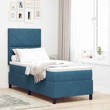 vidaXL LED Box Spring Bed Donkerblauw 80 x 200 cm Fluweel, Verzenden, Nieuw