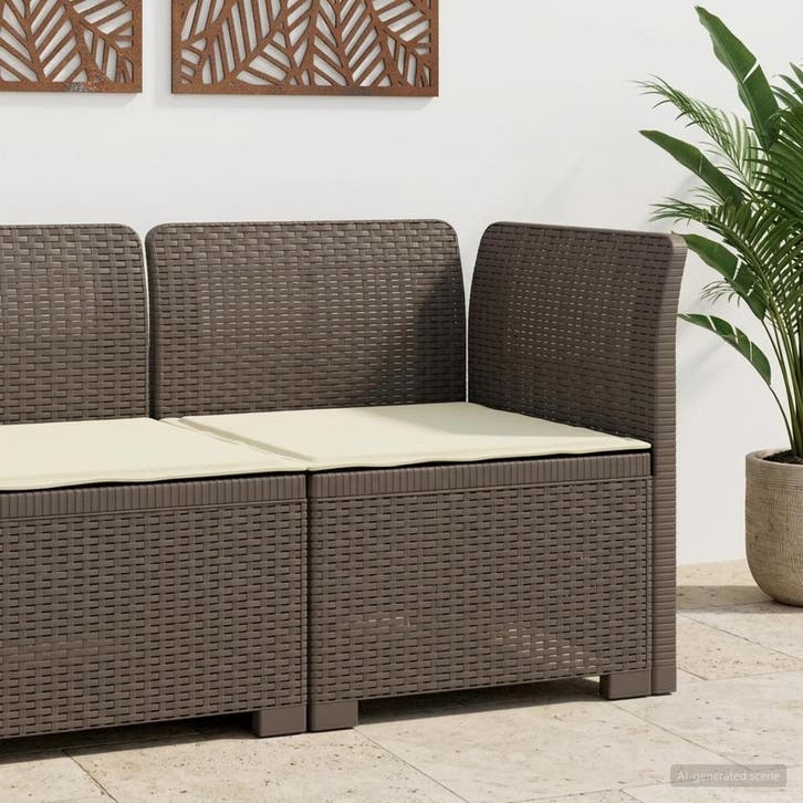 vidaXL Eén-zits Tuin Sofa met Kussen Rieten Look PP, Tuin en Terras, Tuinsets en Loungesets, Nieuw, Verzenden