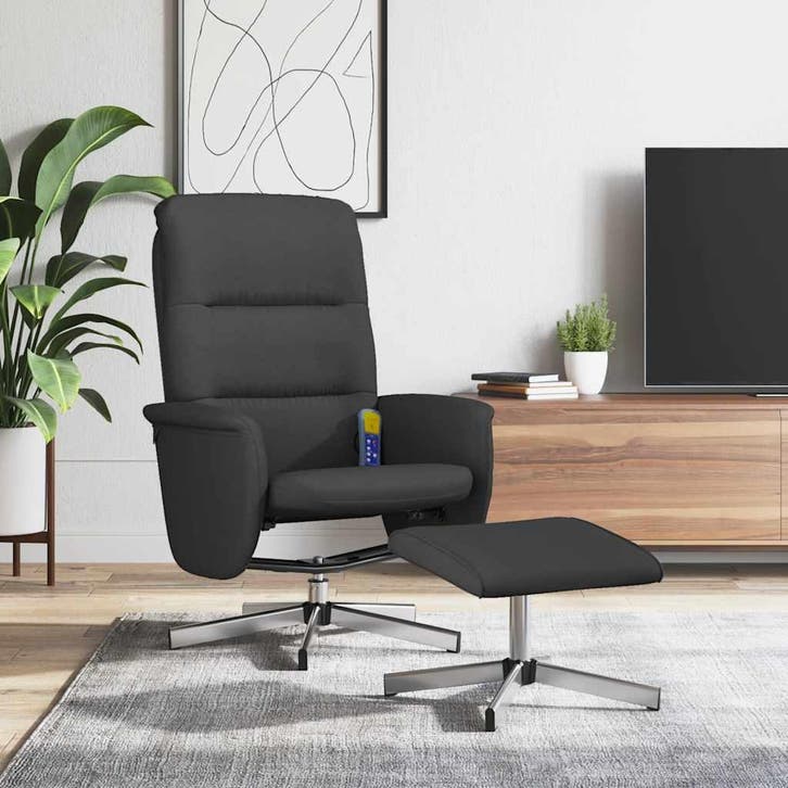 vidaXL Massagestoel verstelbaar met voetenbank stof zwart, Maison & Meubles, Fauteuils, Envoi